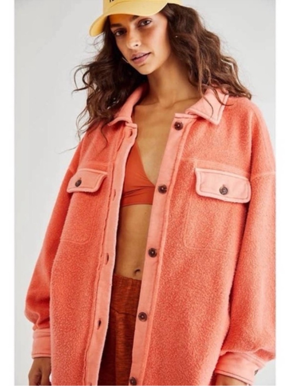 Free People Ruby Jacket Coral Orange Oversized Shacket L